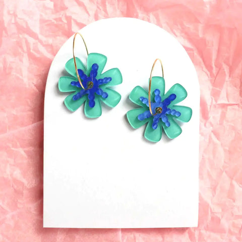 Frilly Flowers - Aqua & Blue
