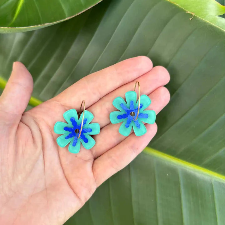 Frilly Flowers - Aqua & Blue
