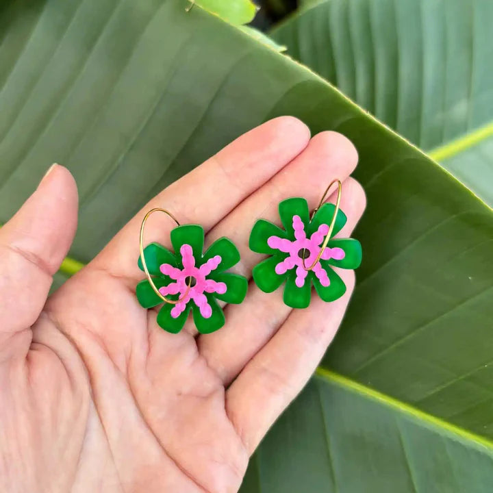 Frilly Flowers - Green & Pink
