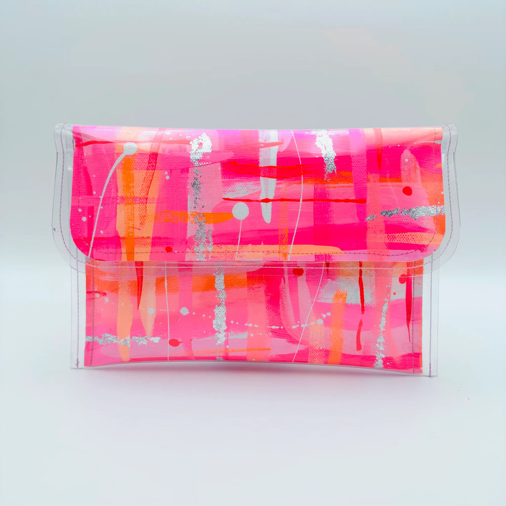 Medium Clutch - Pink Grid