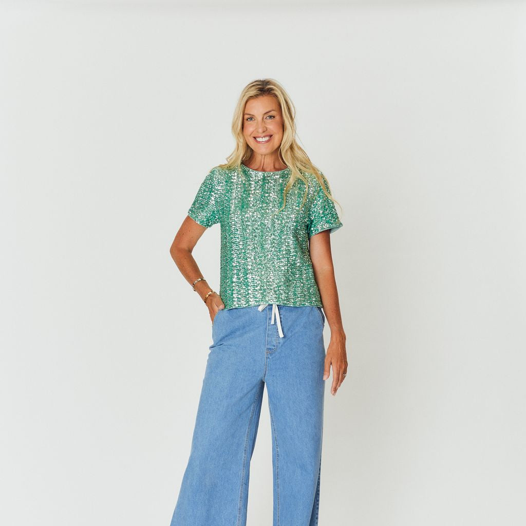 Lucielle Sequin Tee - Turquoise
