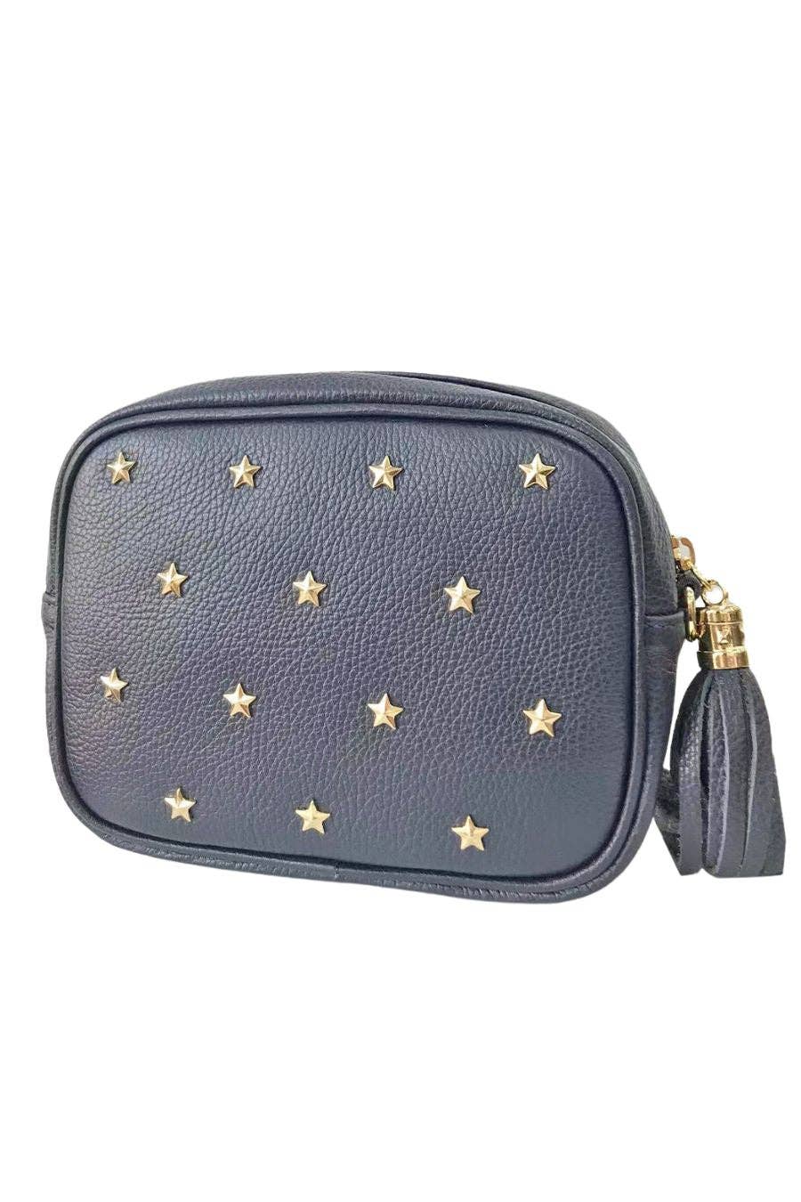 Navy Blue Italian Leather Studded Bag