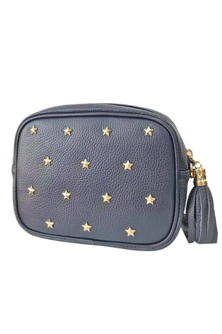 Navy Blue Italian Leather Studded Bag
