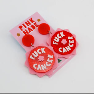Fuck Cancer Red/ White/Pink Dangles earrings pink nade