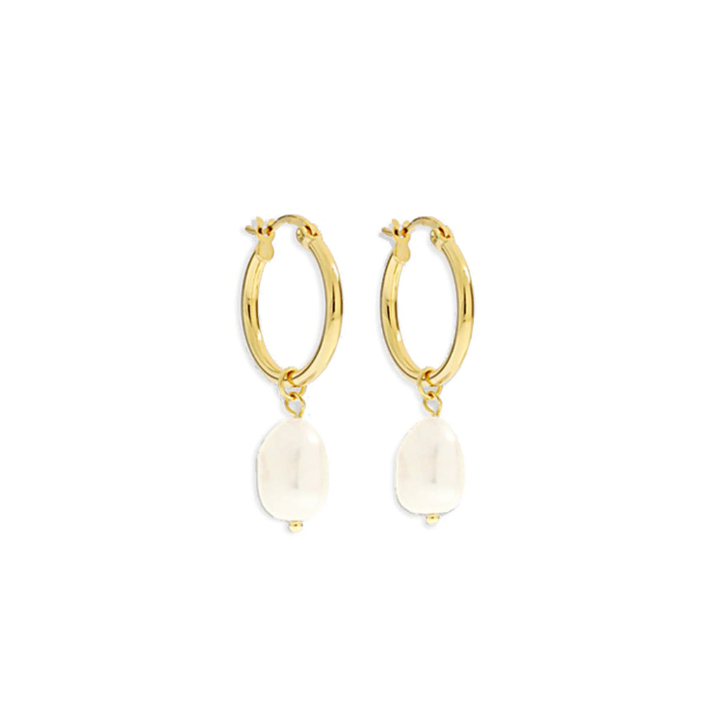 Augusta Gold Hoop & Freshwater Pearl Earrings - Small