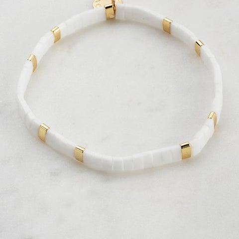 Tile White Bead Bracelet