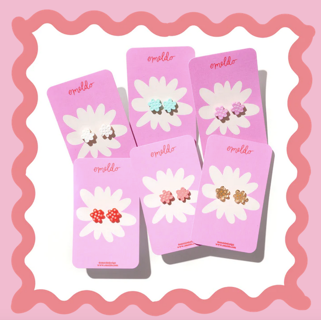 Emeldo Flower Studs - Neon Red