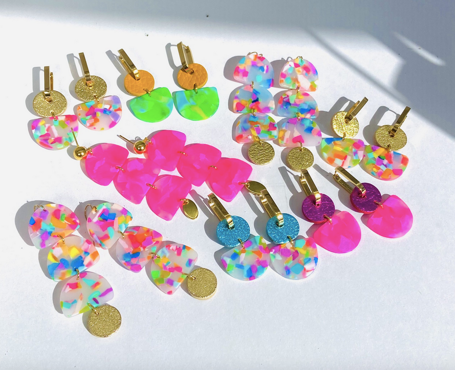Polka Polly Dainty Hoops Turquoise Rainbow Confetti