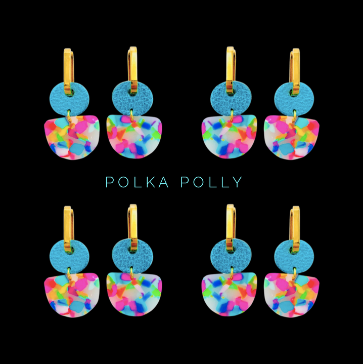 Polka Polly Dainty Hoops Turquoise Rainbow Confetti