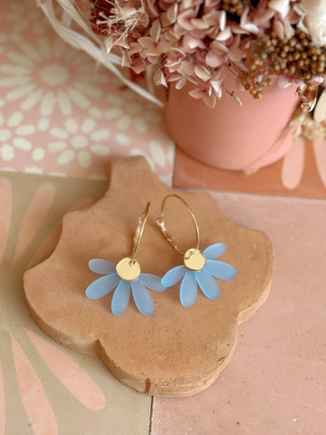 Jumbo Daisy Hoop Earrings | Frosted Blue + Gold