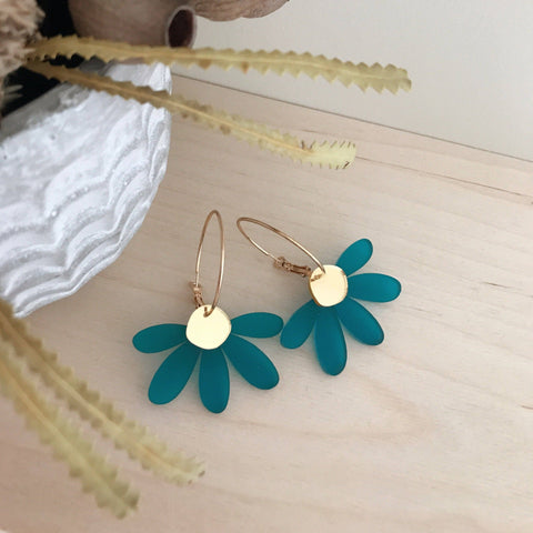 Jumbo Daisy Hoop Earrings | Frosted Teal + Gold