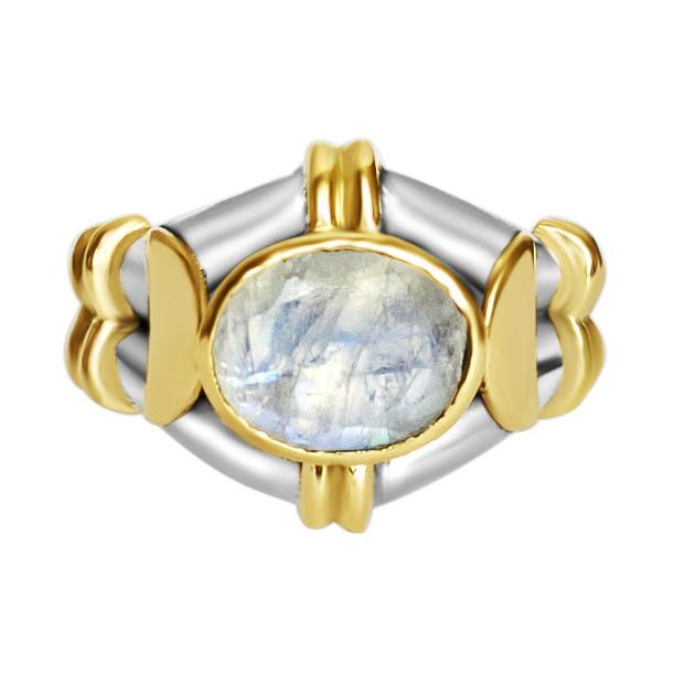 Kyoti Freya Ring || Silver || Brass || Rainbow Moonstone
