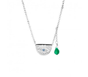itutu Silver Evil Eye and Green Charm Necklace