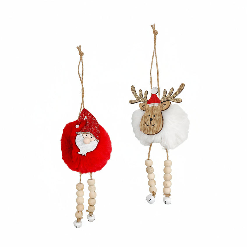 Fluffy Santa & Reindeer Dangly Legs - Red and White