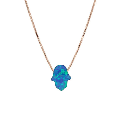 itutu Opalite Hamsa Necklace - Rose Gold/Blue