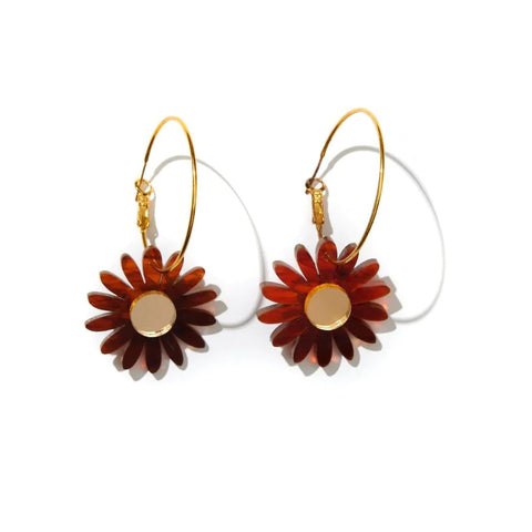 Daisy Earrings - Tort Brown and Gold