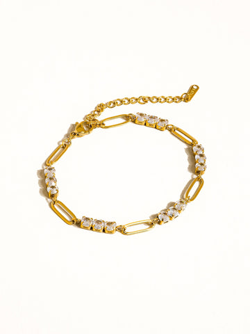 Basil 18K Gold Non-Tarnish Rhinestone Chain Bracelet