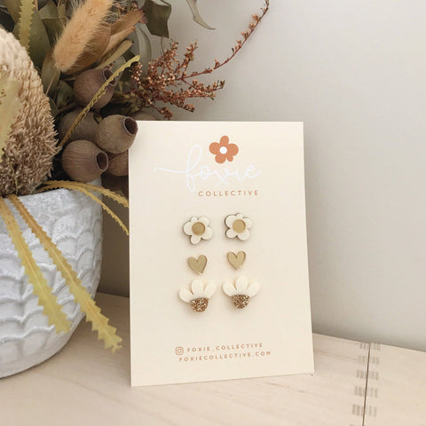 STUD PACK TRIO | Cream + Gold