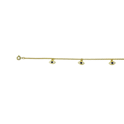 Gold Plated anklet with CZ Evil Eye charms