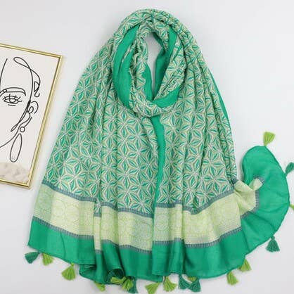 Green White Cotton Scarf