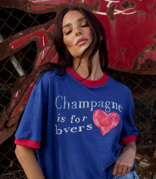 NEW IN - CHAMPAGNE IS FOR LOVERS TEE - ROYAL BLUE