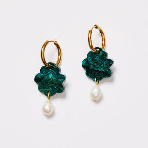 Cloud + Pearl Earrings - Emerald