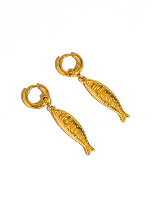Nibe 18K Gold Non-Tarnish Fish Hoop Earring