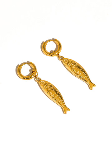 Nibe 18K Gold Non-Tarnish Fish Hoop Earring