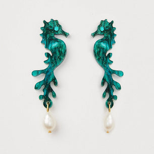 Sea Horse + Pearl - Emerald