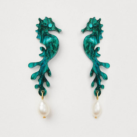 Sea Horse + Pearl - Emerald