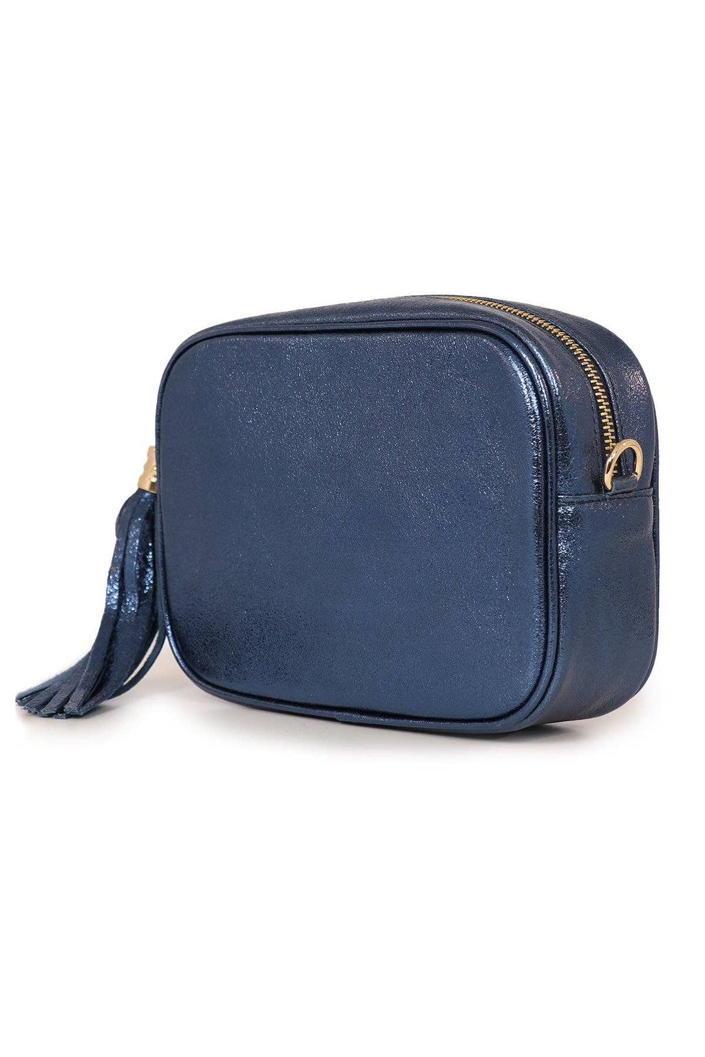 Metallic Midnight Blue Italian Leather Camera Bag