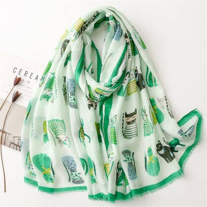 Green Cats Cotton Scarf