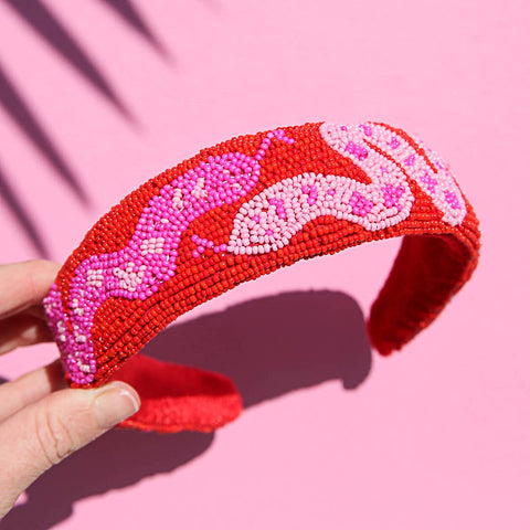 Red Snake Beaded Headband