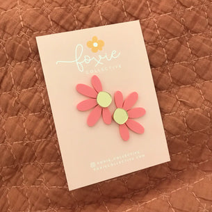 Jumbo Daisy Stud Earrings | Pastel Raspberry + Gold