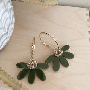 Jumbo Daisy Hoop Earrings | Olive + Gold Glitter