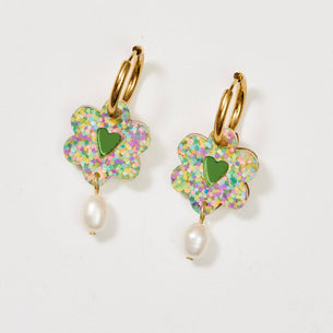 Heart Flower + Pearl Earrings - Pastel