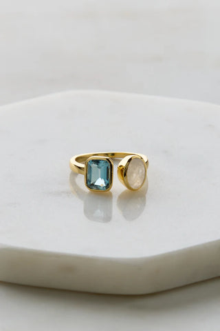Skylar Ring Moonstone/Blue Topaz