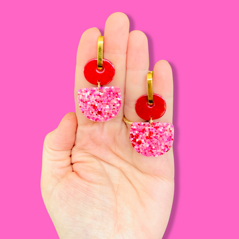 Dainty Hoops - Red Pink Sparkle