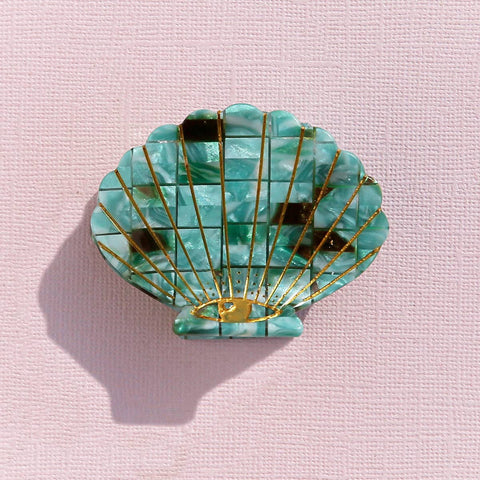 Teal Check Shell Clip