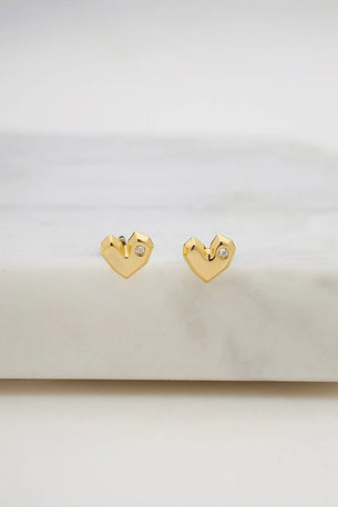 Crystal Heart Stud Earring - Gold