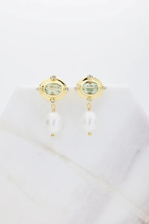 Nicola Earring - Green Amethyst/Pearl