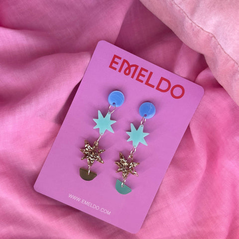 Olli Earrings // blues, gold, greens