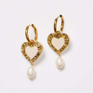 Heart and Pearl Earrings - Gold / Beige
