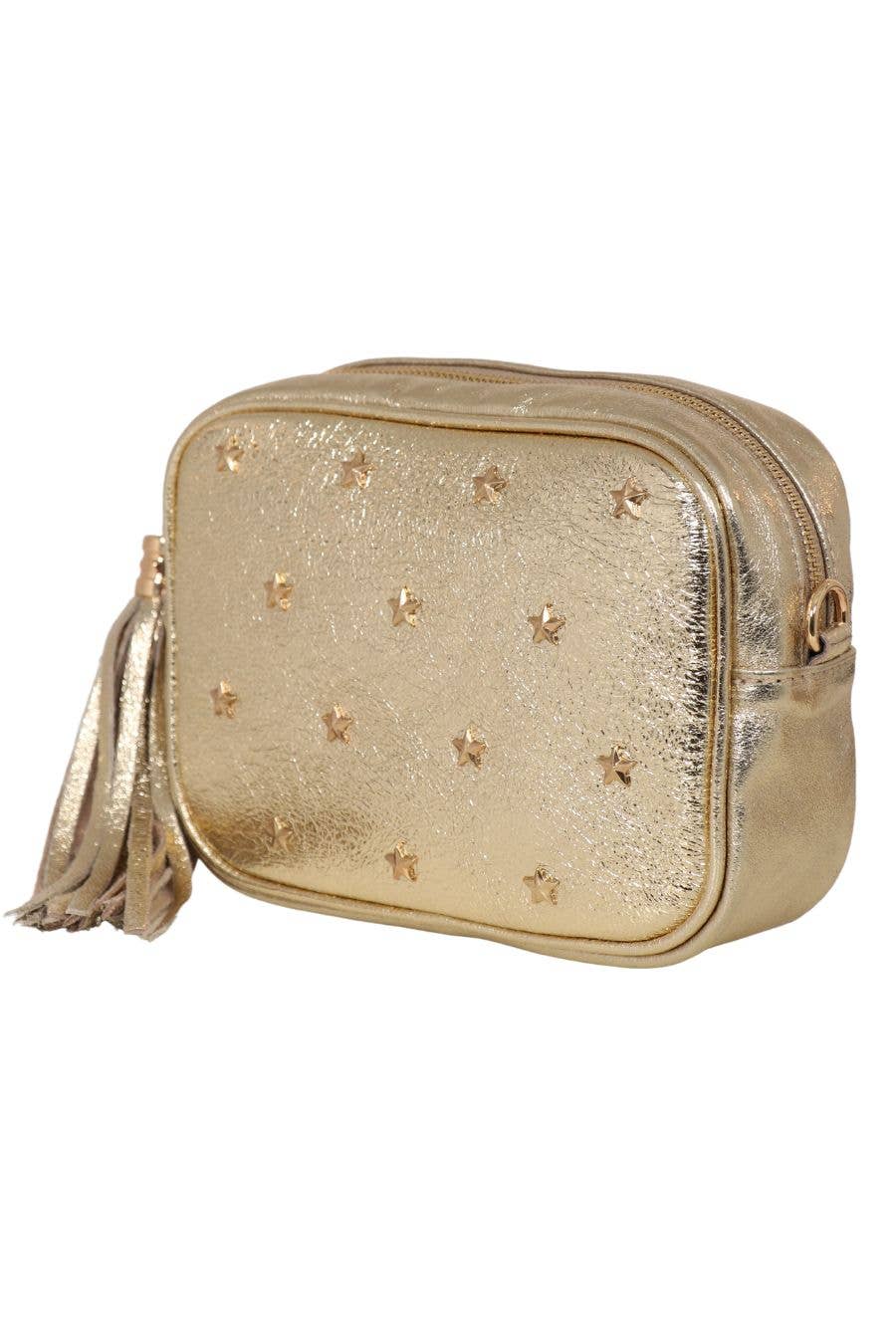 Gold Italian Leather Star Studded Camera Bag