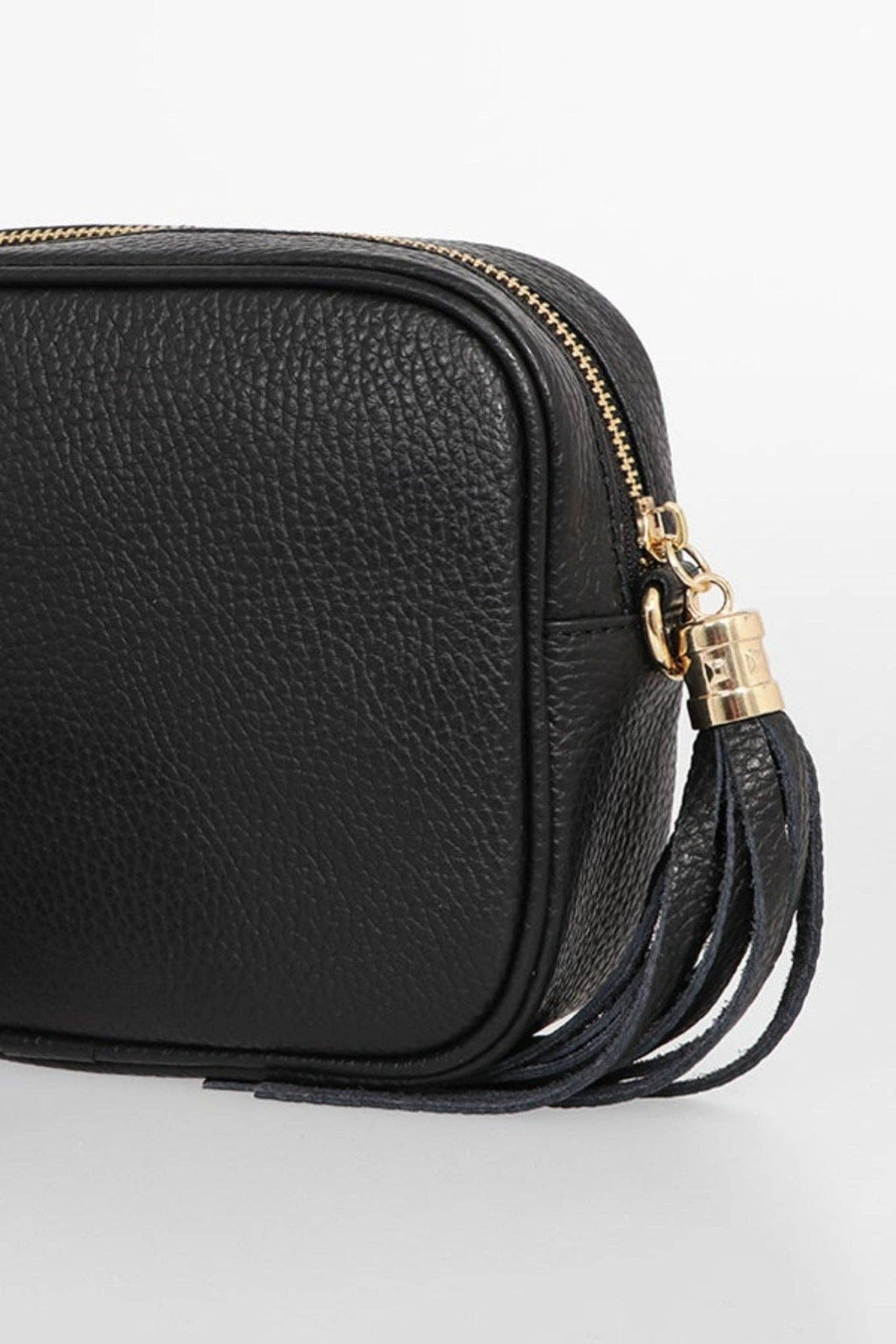 Black Italian Leather Camera Bag - Plain