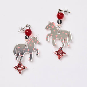 Star Horse Earrings - Silver / Pink