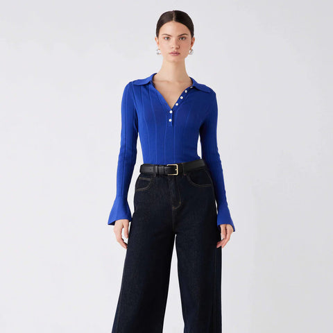 AVENUE BUTTON SWEATER - COBALT