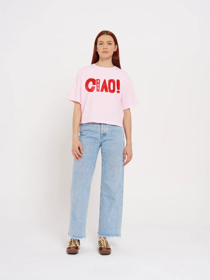 CIAO BOXY CROP TEE - Baby Pink/Red
