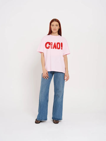 CIAO BOYFRIEND TEE - Baby Pink/Red