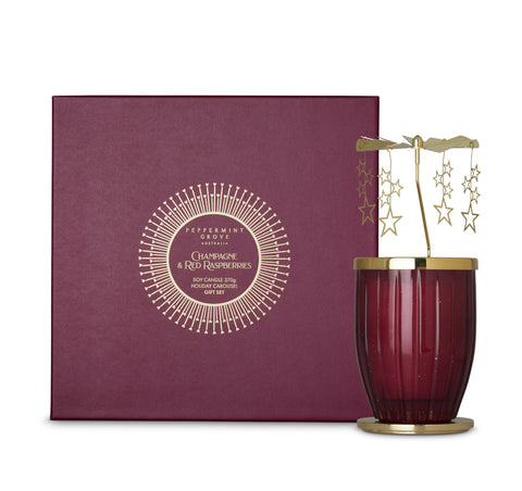 CHRISTMAS CANDLE/CAROUSEL SET - CHAMPAGNE & RED RASPBERRIES